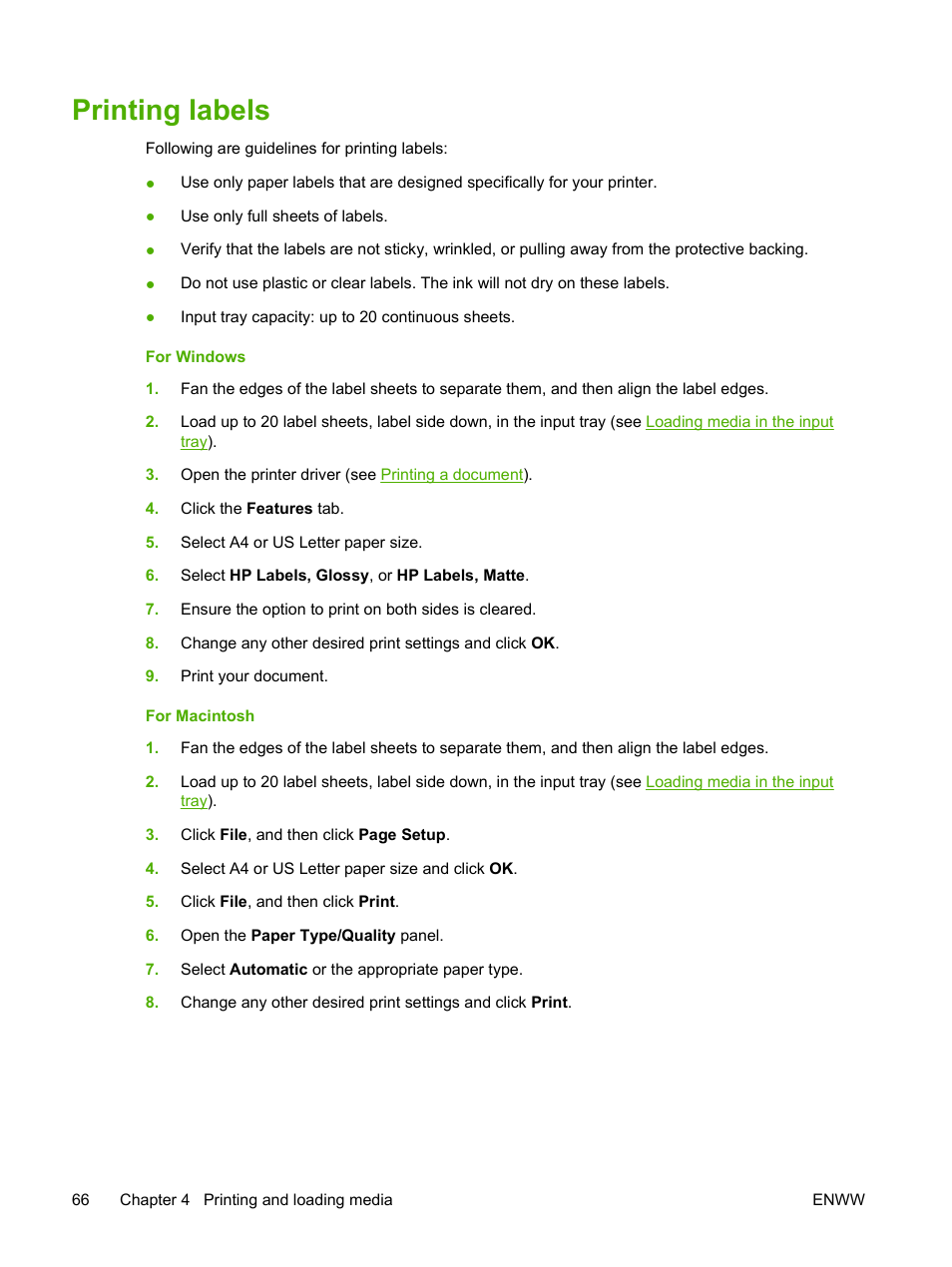 Printing labels | HP Photosmart Pro B8353 Printer User Manual | Page 76 / 154