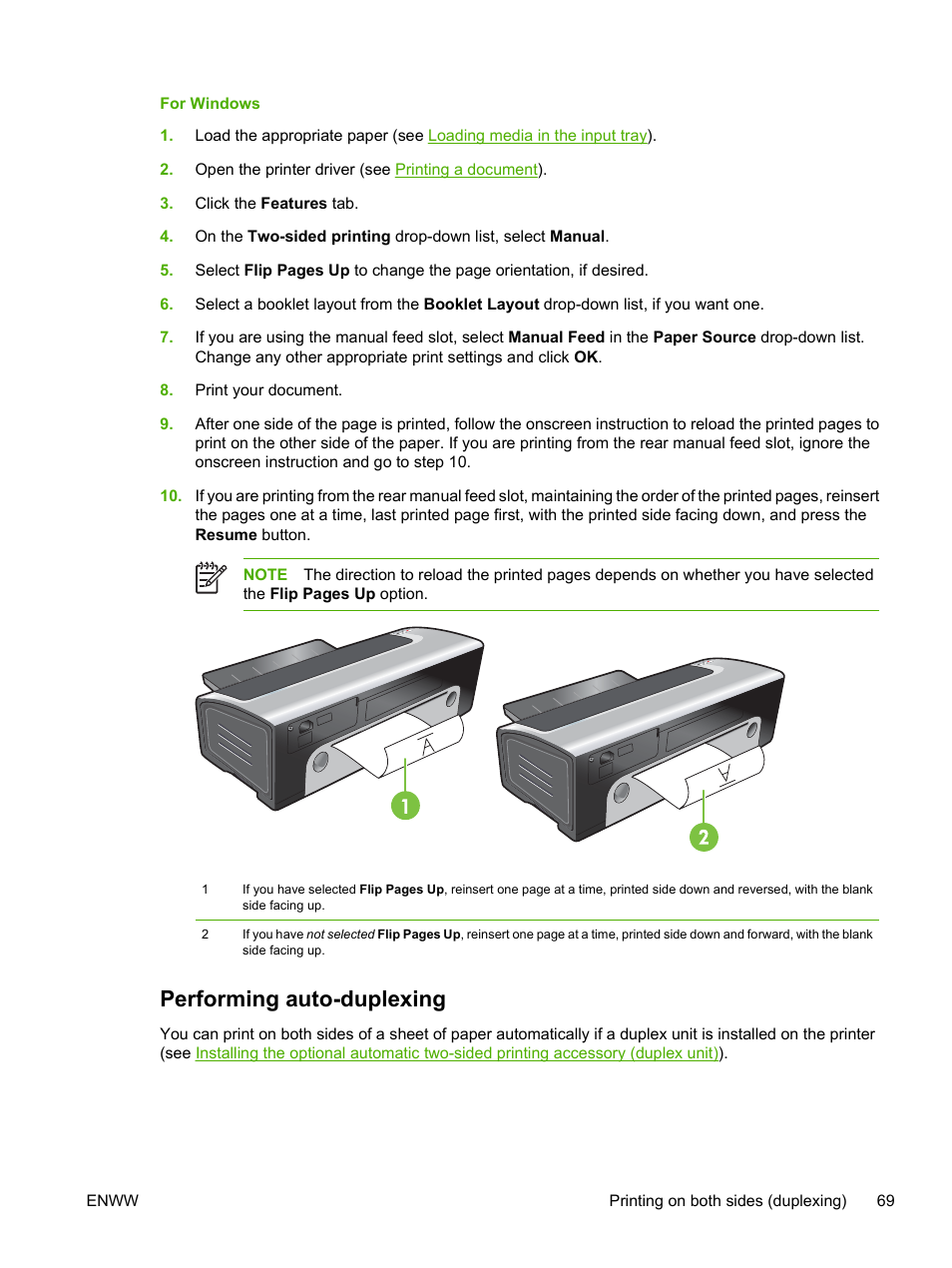 Performing auto-duplexing | HP Photosmart Pro B8353 Printer User Manual | Page 79 / 154