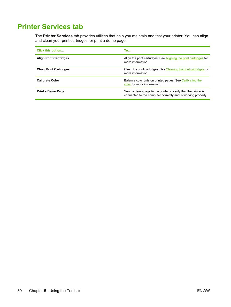 Printer services tab | HP Photosmart Pro B8353 Printer User Manual | Page 90 / 154