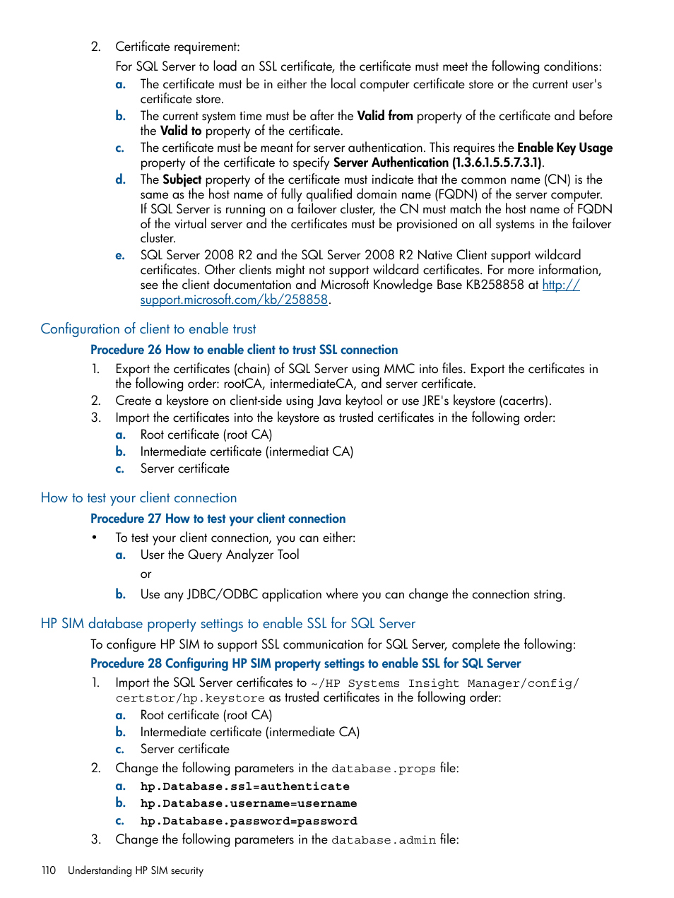 Configuration of client to enable trust, How to test your client connection | HP Systems Insight Manager User Manual | Page 110 / 254