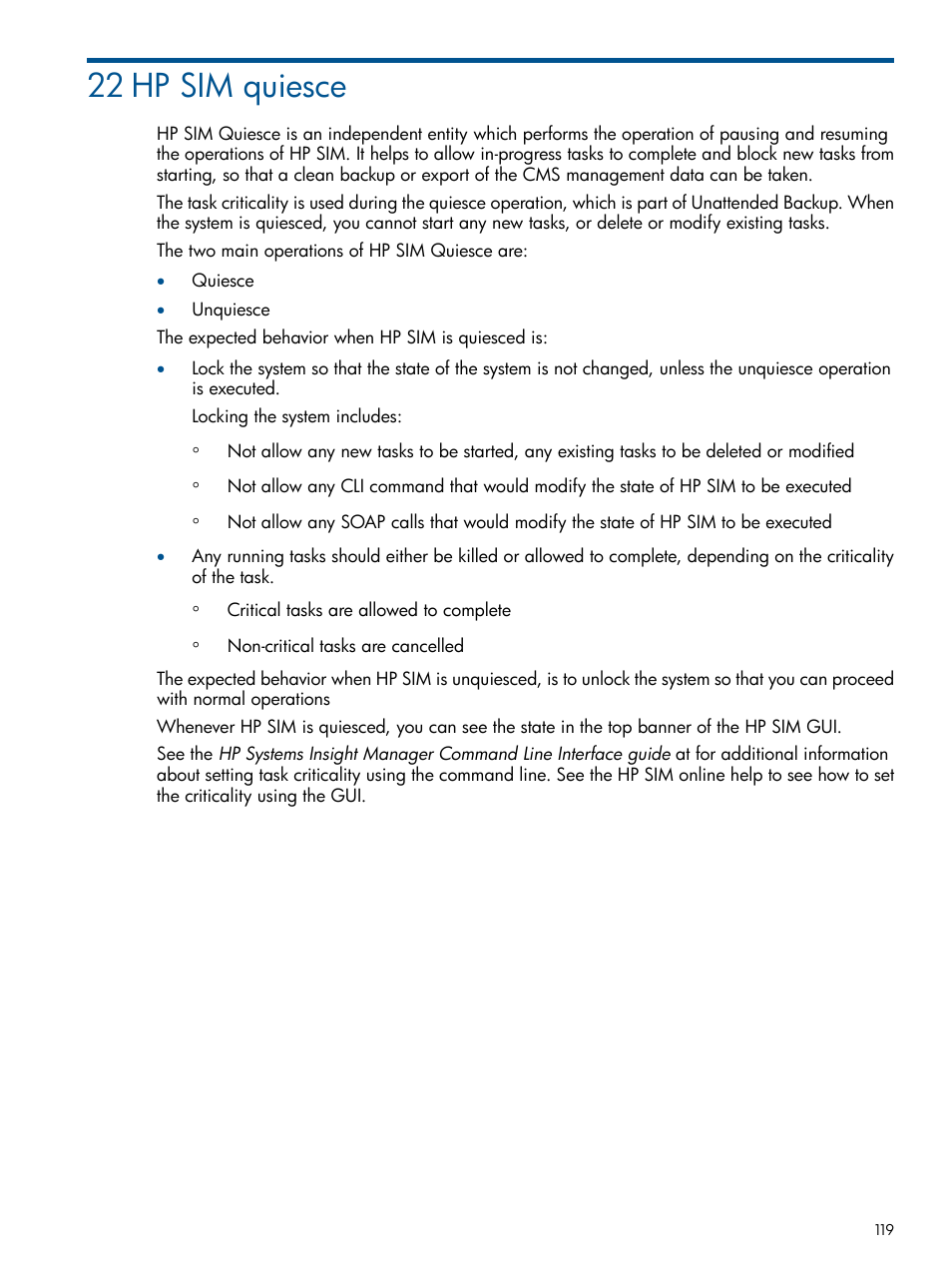 22 hp sim quiesce | HP Systems Insight Manager User Manual | Page 119 / 254