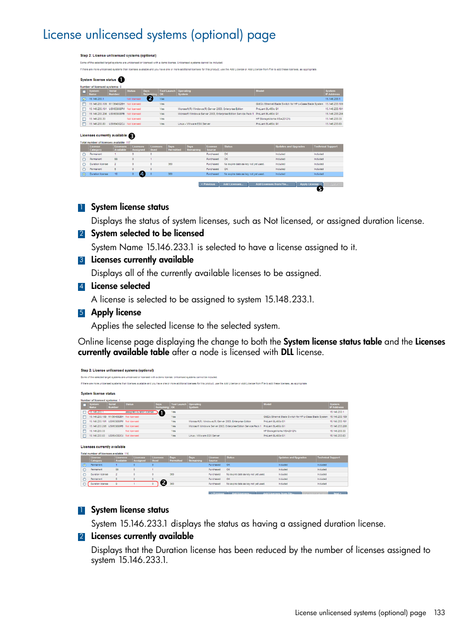 License unlicensed systems (optional) page | HP Systems Insight Manager User Manual | Page 133 / 254