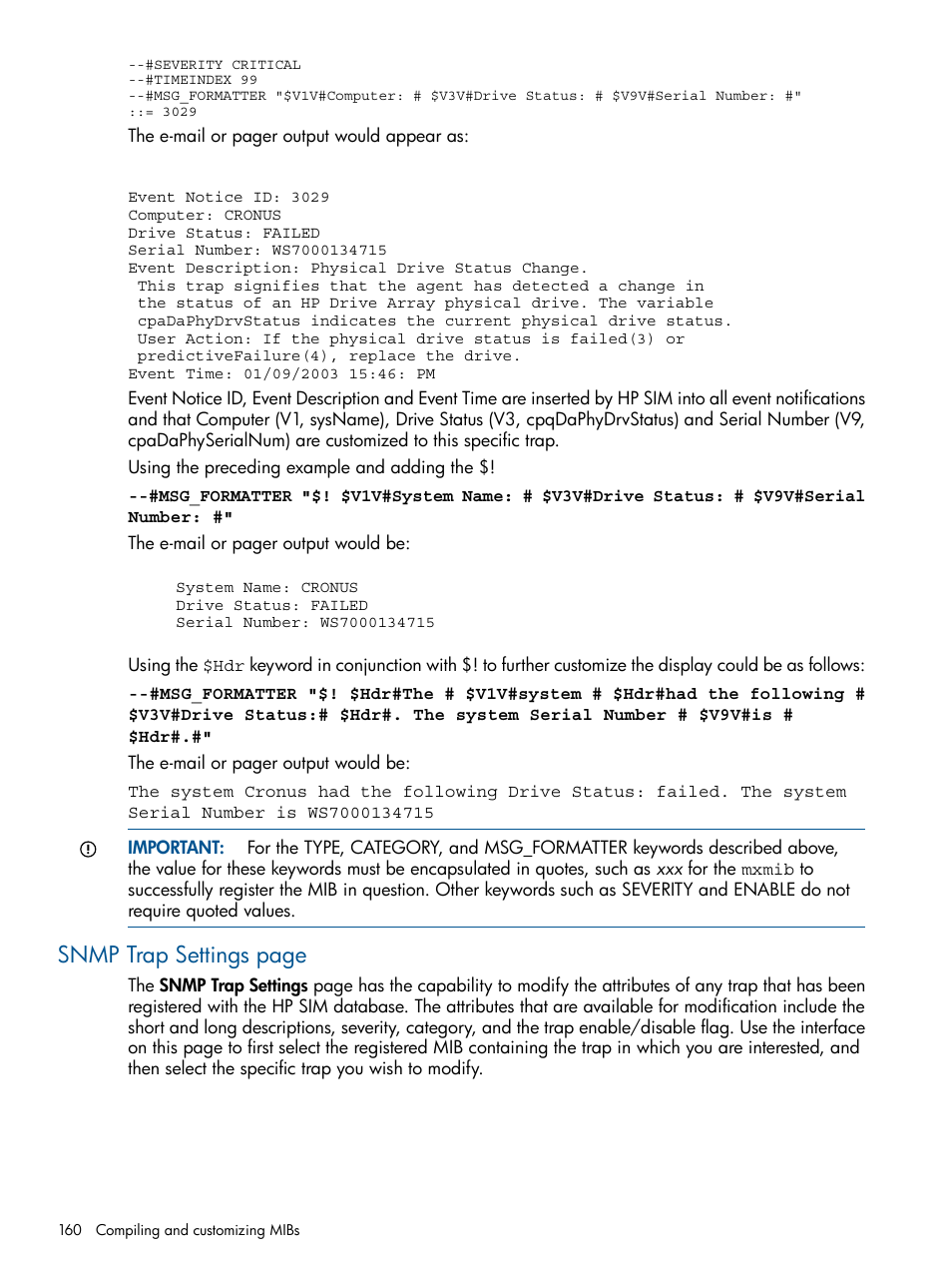 Snmp trap settings page | HP Systems Insight Manager User Manual | Page 160 / 254