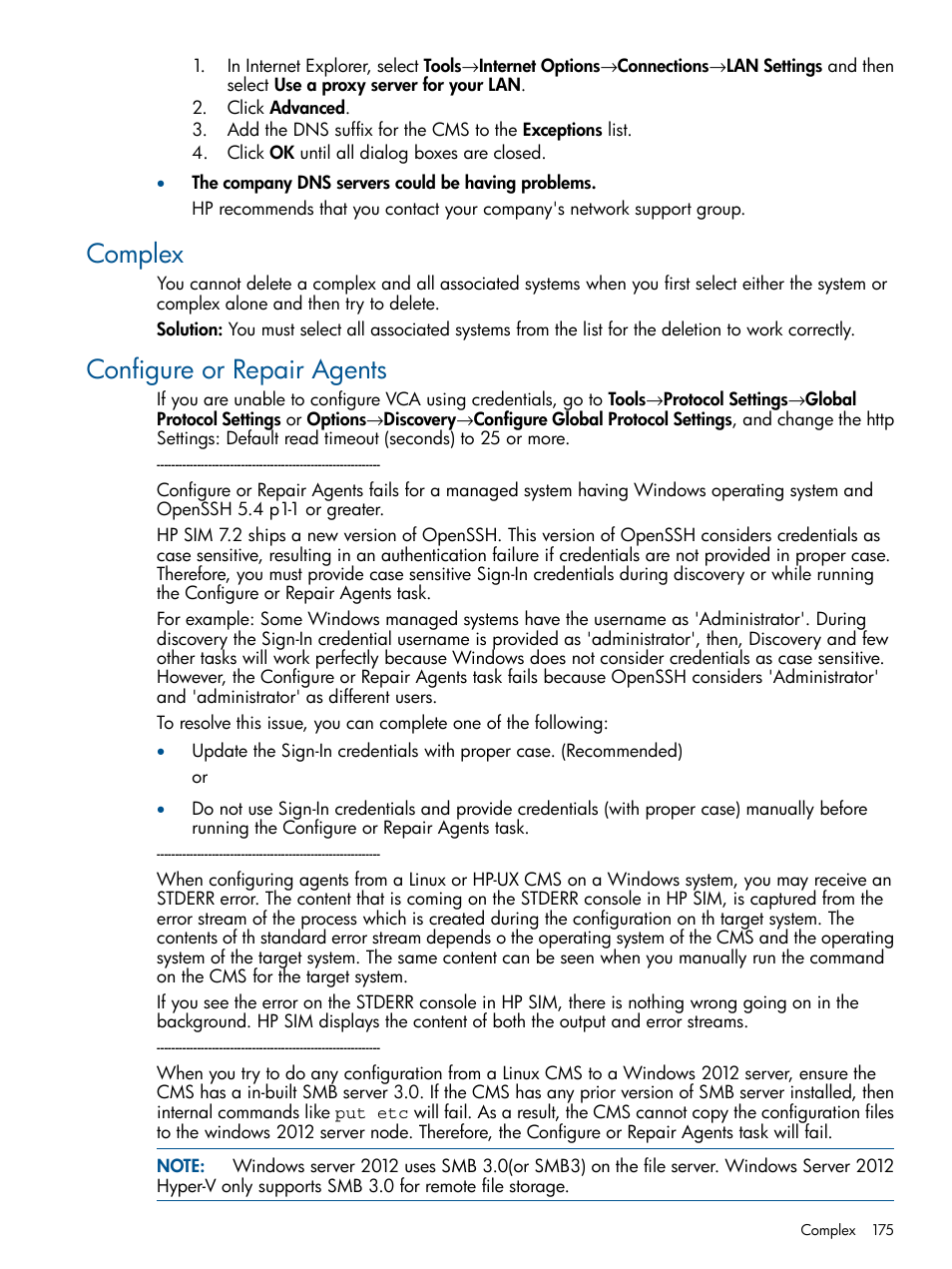 Complex, Configure or repair agents, Complex configure or repair agents | HP Systems Insight Manager User Manual | Page 175 / 254