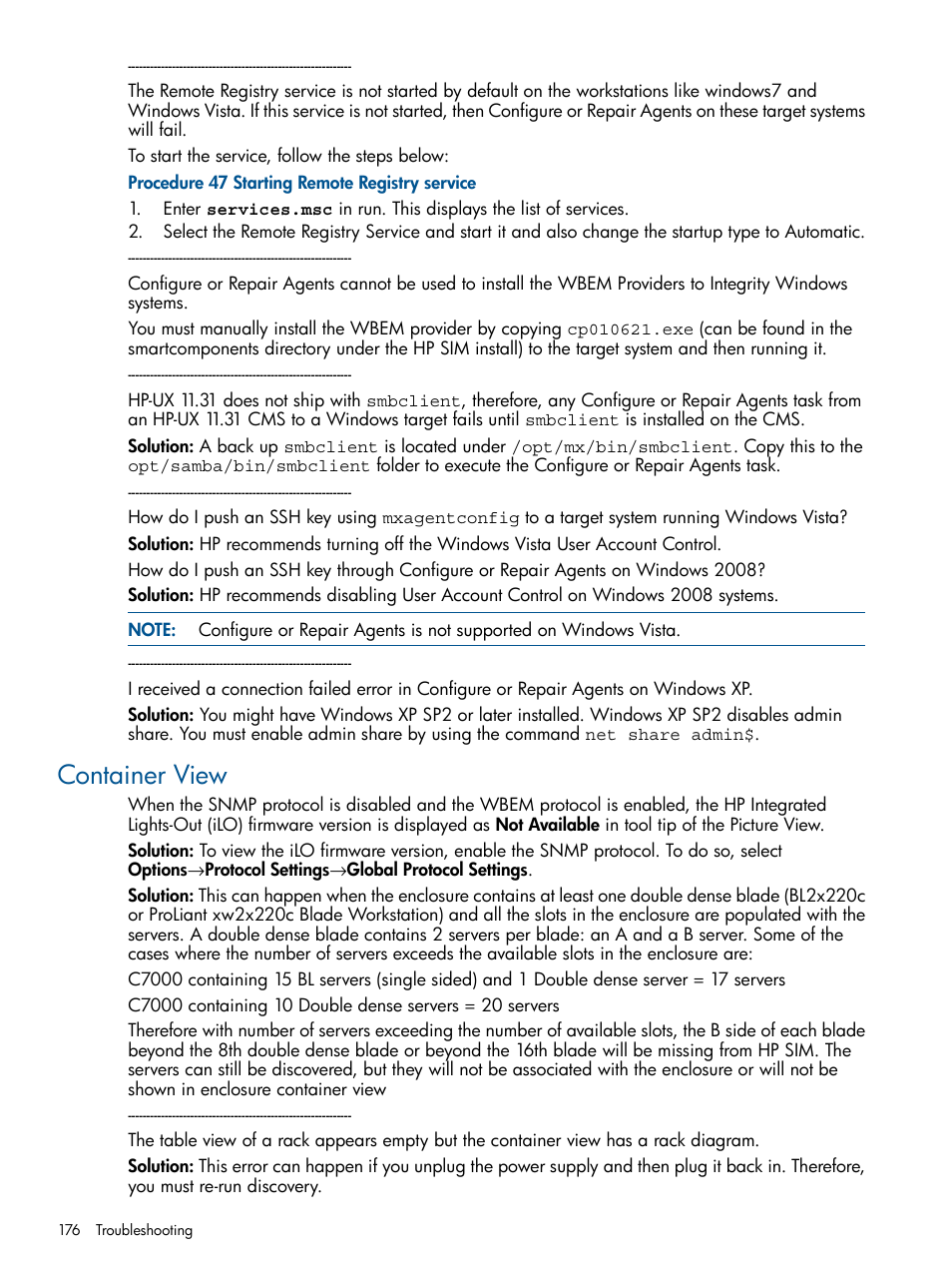 Container view | HP Systems Insight Manager User Manual | Page 176 / 254