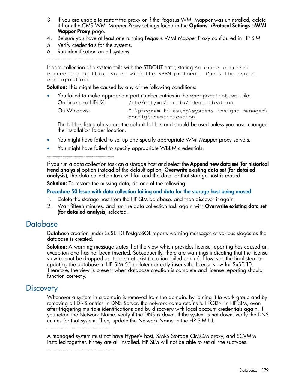 Database, Discovery, Database discovery | HP Systems Insight Manager User Manual | Page 179 / 254
