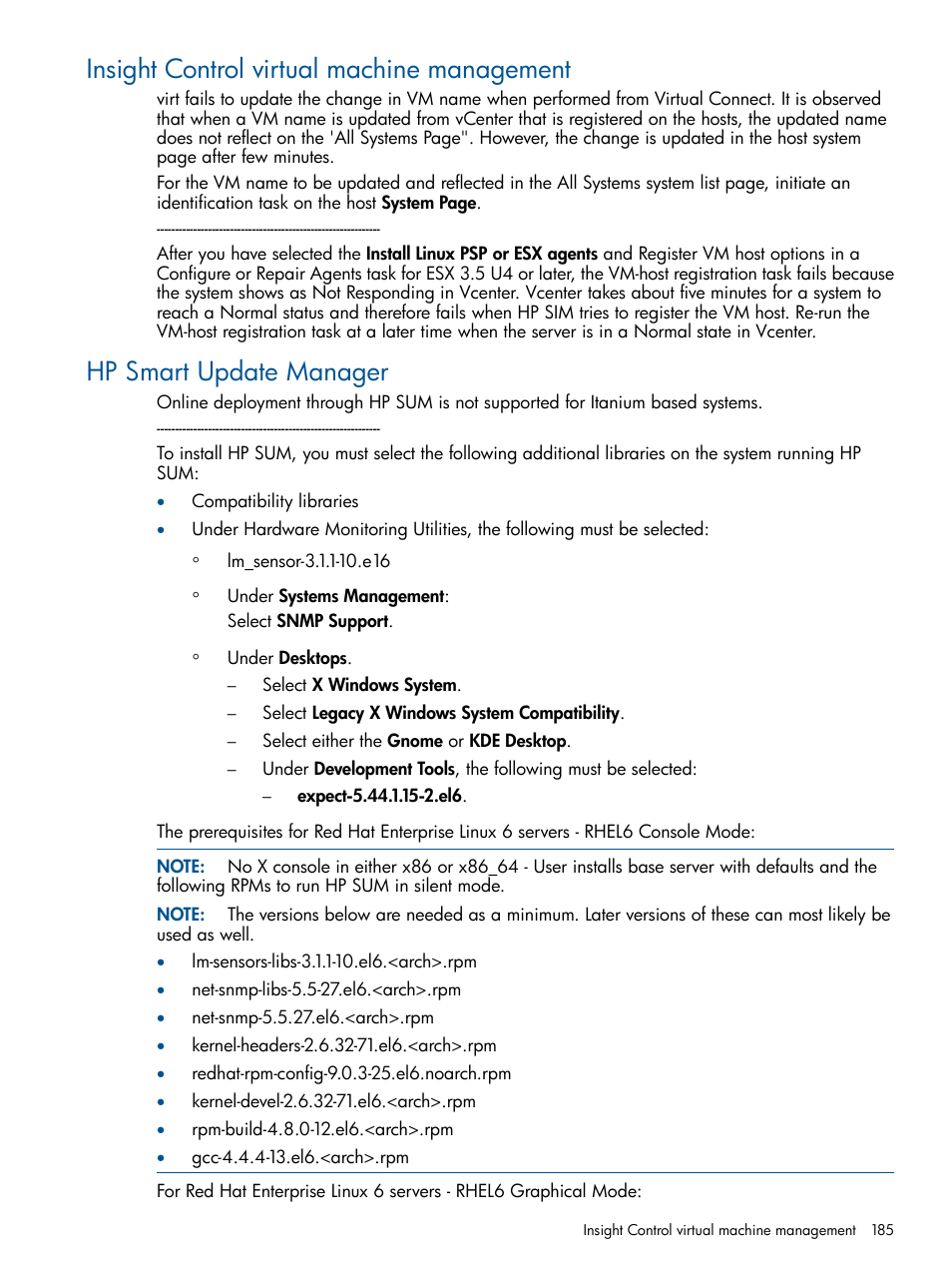 Insight control virtual machine management, Hp smart update manager | HP Systems Insight Manager User Manual | Page 185 / 254