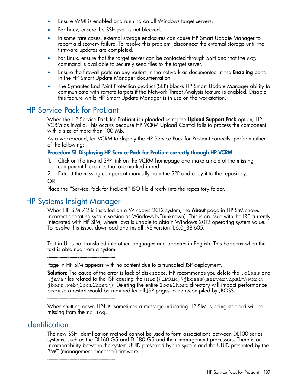 Hp service pack for proliant, Hp systems insight manager, Identification | HP Systems Insight Manager User Manual | Page 187 / 254