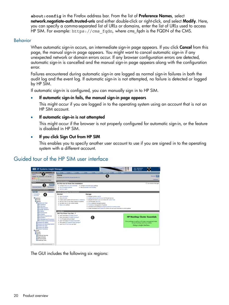 Behavior, Guided tour of the hp sim user interface | HP Systems Insight Manager User Manual | Page 20 / 254