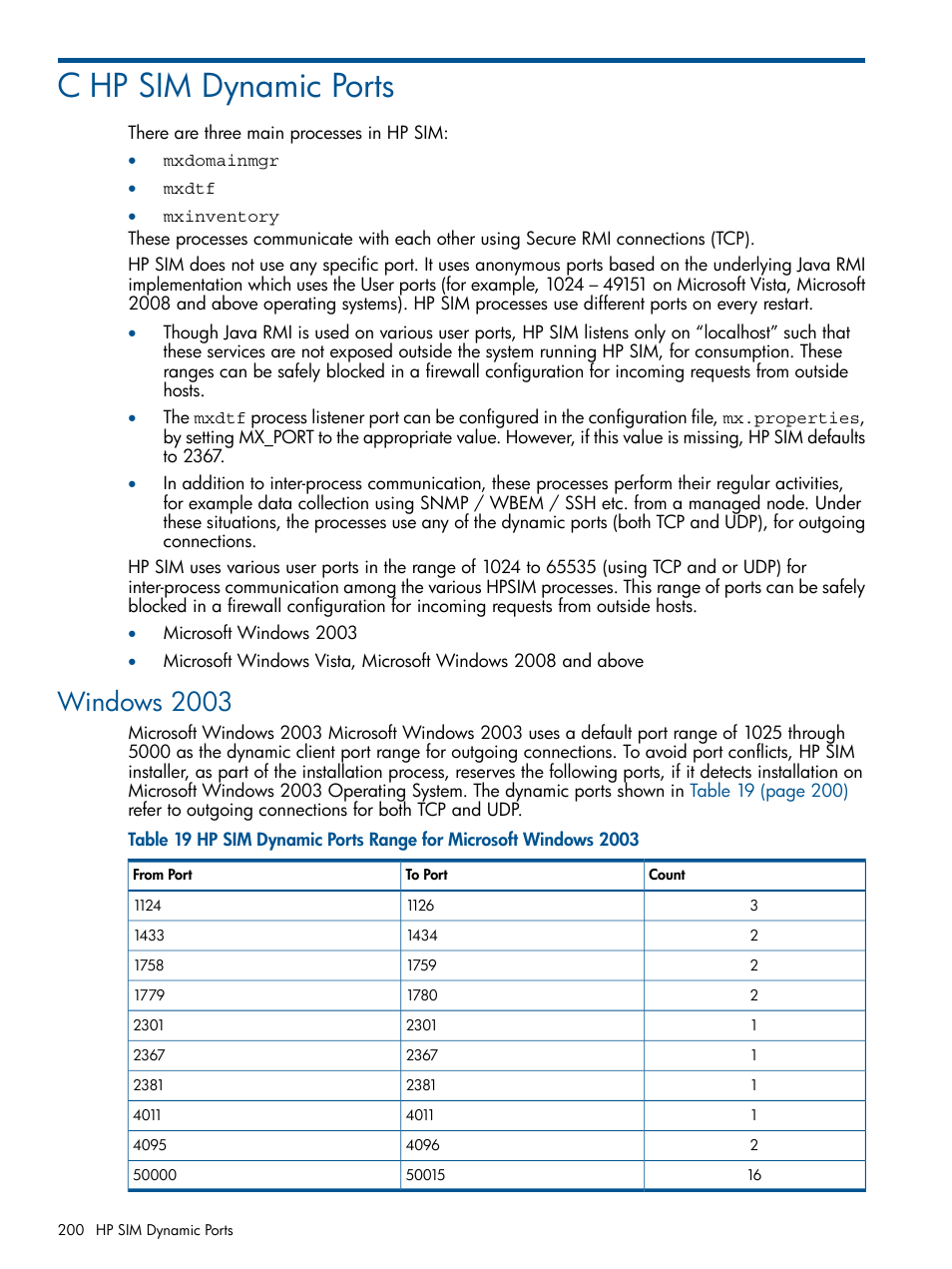 C hp sim dynamic ports, Windows 2003 | HP Systems Insight Manager User Manual | Page 200 / 254