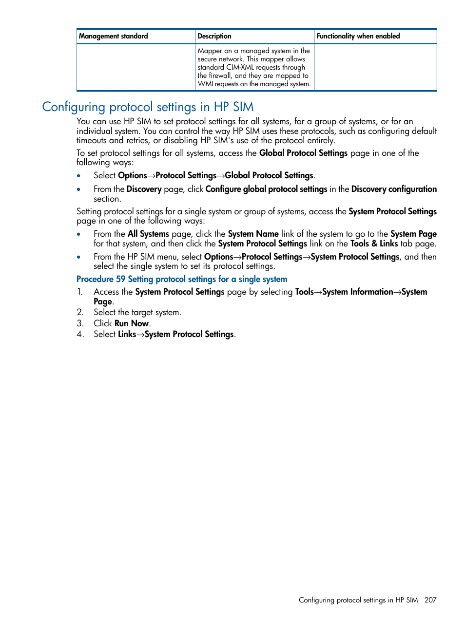 Configuring protocol settings in hp sim | HP Systems Insight Manager User Manual | Page 207 / 254