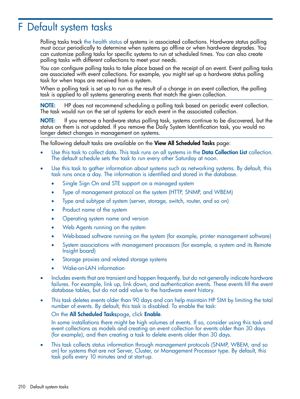 F default system tasks | HP Systems Insight Manager User Manual | Page 210 / 254