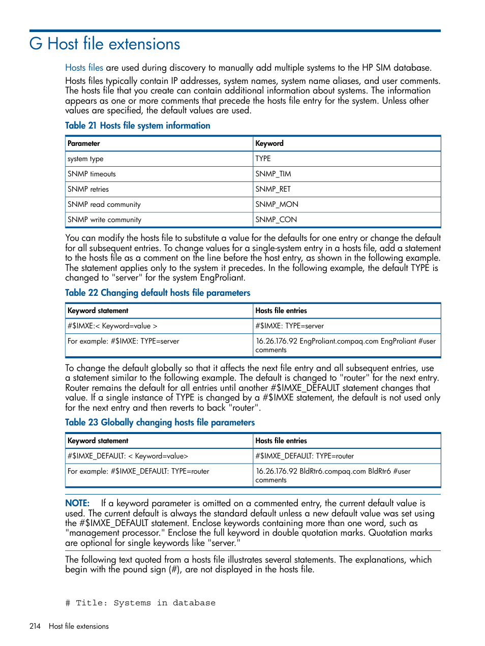 G host file extensions | HP Systems Insight Manager User Manual | Page 214 / 254