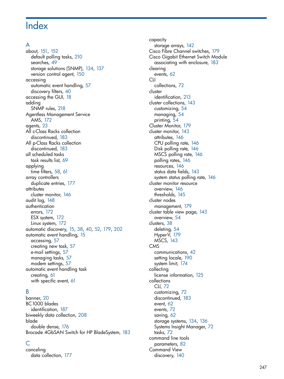 Index | HP Systems Insight Manager User Manual | Page 247 / 254