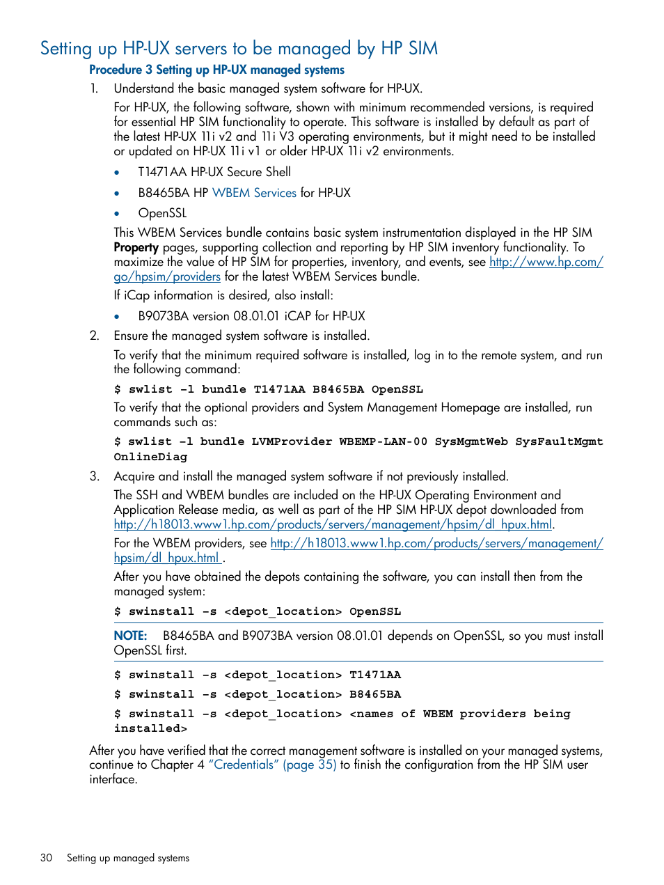 Setting up hp-ux servers to be managed by hp sim | HP Systems Insight Manager User Manual | Page 30 / 254