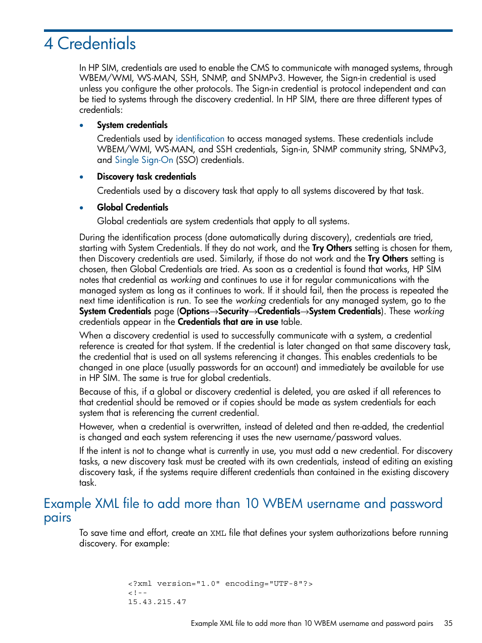 4 credentials | HP Systems Insight Manager User Manual | Page 35 / 254