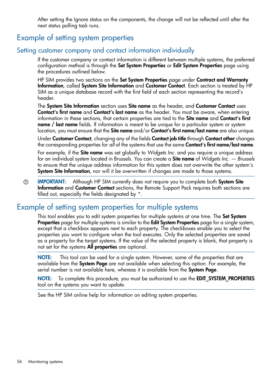 Example of setting system properties | HP Systems Insight Manager User Manual | Page 56 / 254