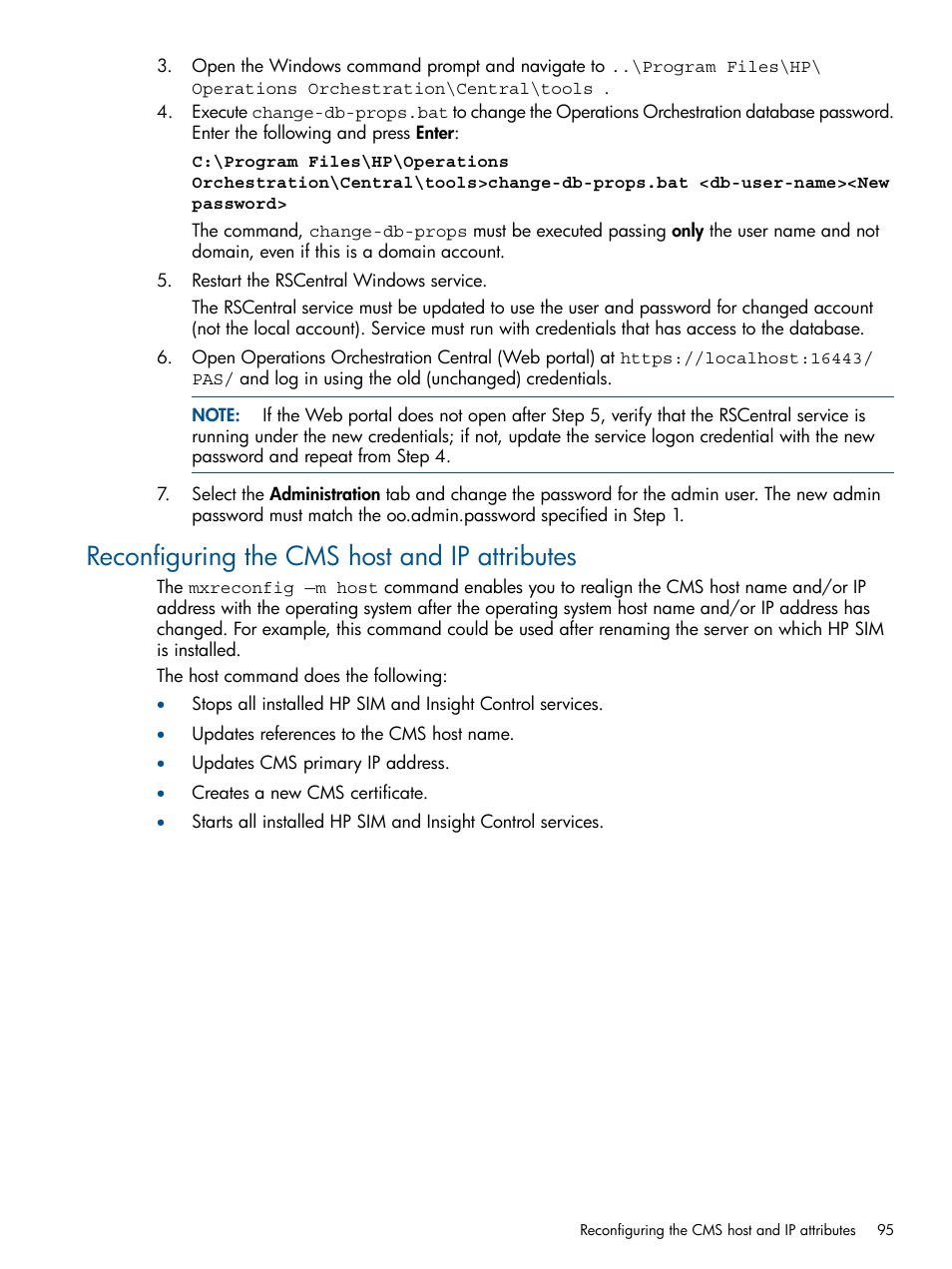 Reconfiguring the cms host and ip attributes | HP Systems Insight Manager User Manual | Page 95 / 254