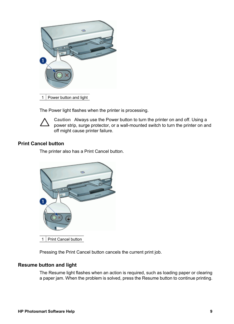 Print cancel button, Resume button and light | HP Deskjet D4160 Printer User Manual | Page 11 / 102
