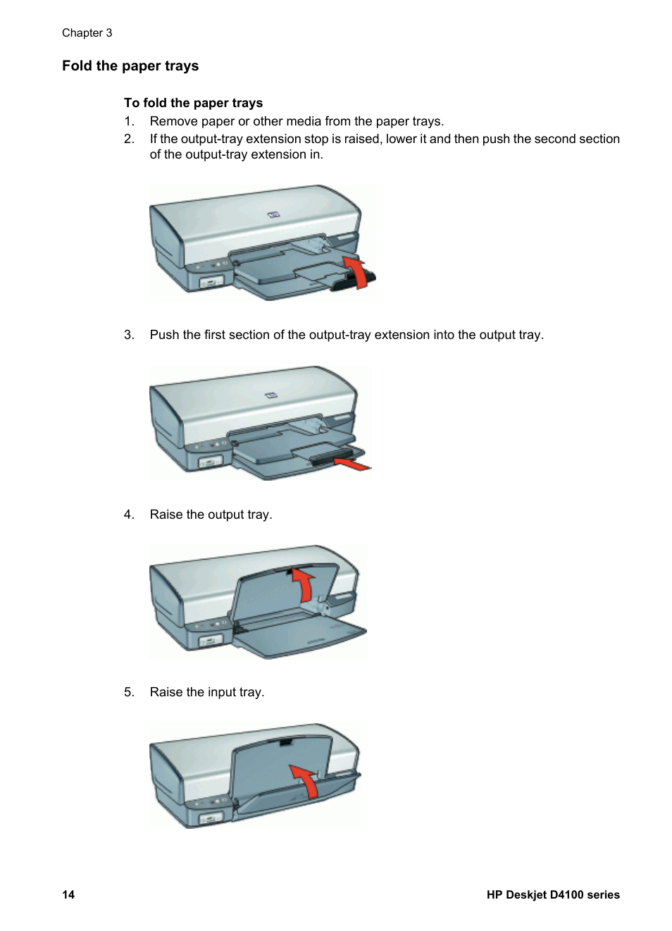 Fold the paper trays | HP Deskjet D4160 Printer User Manual | Page 16 / 102