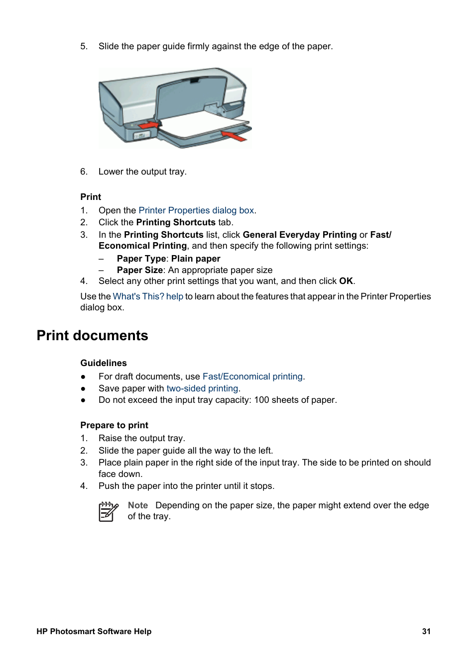 Print documents, Documents | HP Deskjet D4160 Printer User Manual | Page 33 / 102