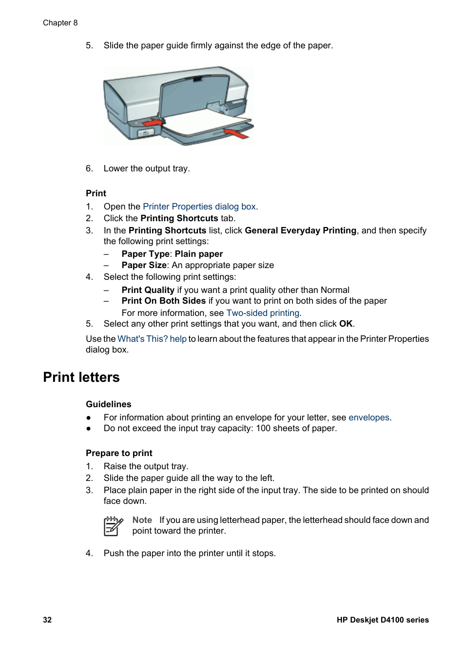 Print letters, Letters | HP Deskjet D4160 Printer User Manual | Page 34 / 102