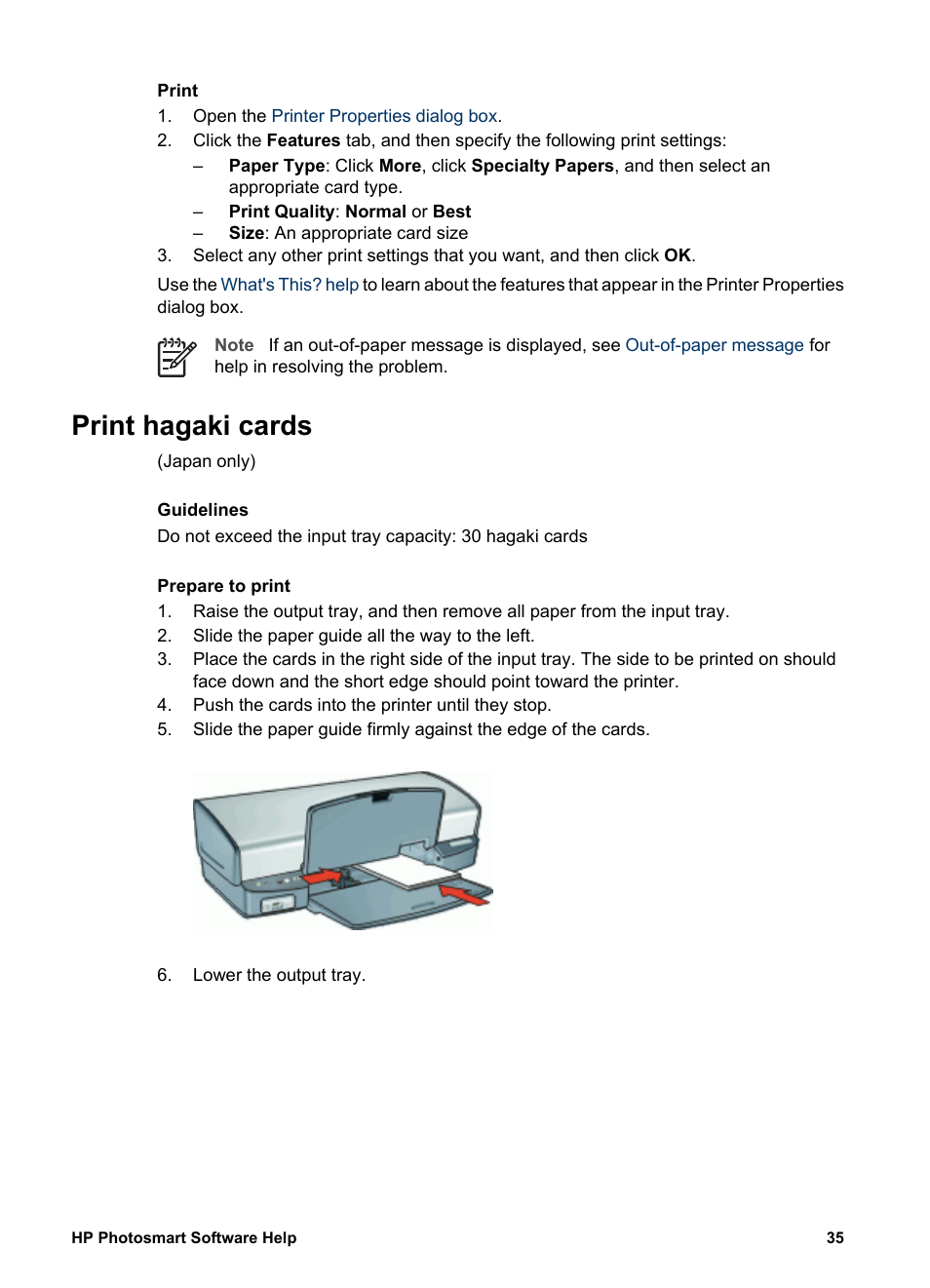 Print hagaki cards, Hagaki cards | HP Deskjet D4160 Printer User Manual | Page 37 / 102