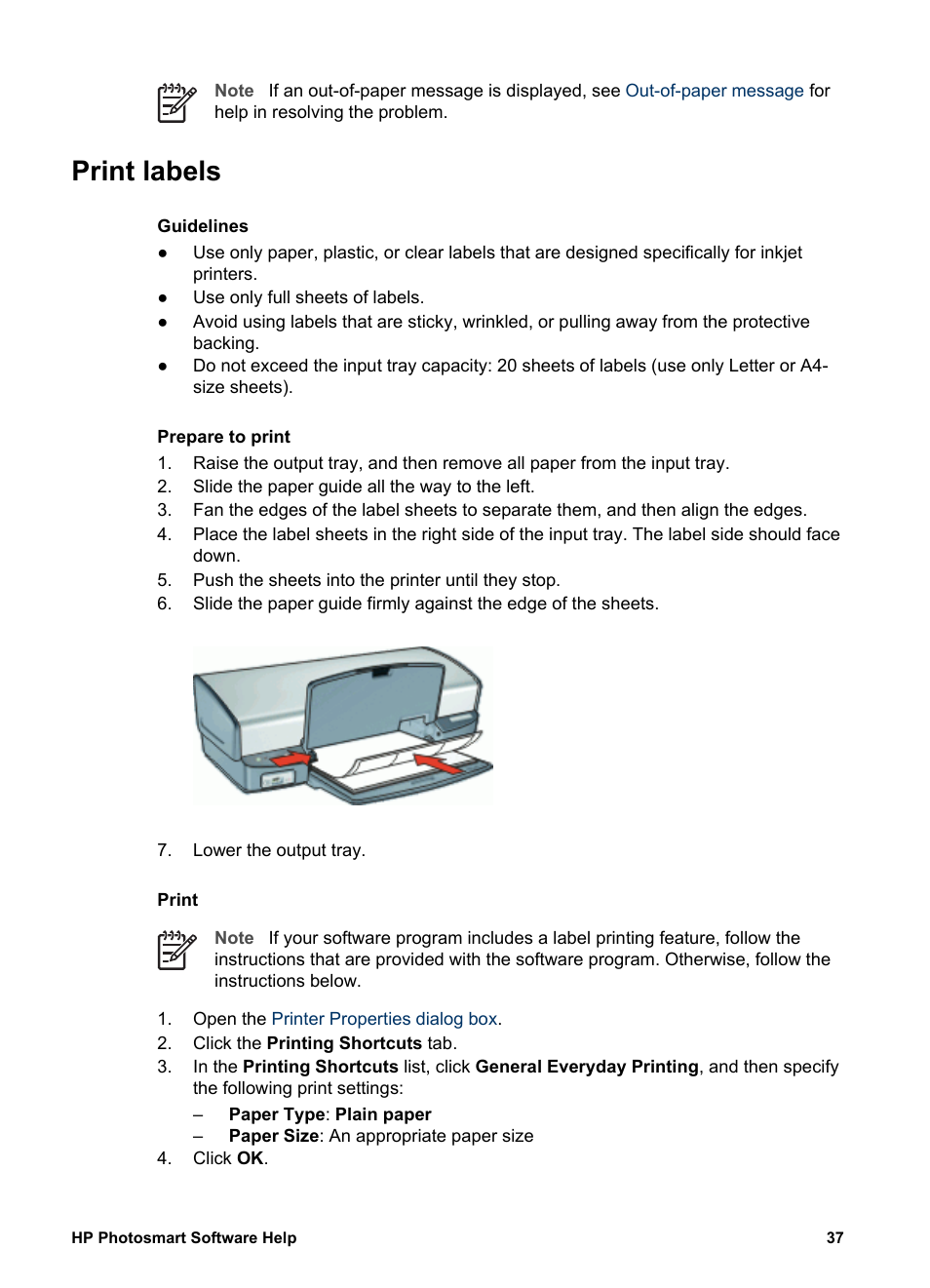 Print labels, Labels | HP Deskjet D4160 Printer User Manual | Page 39 / 102
