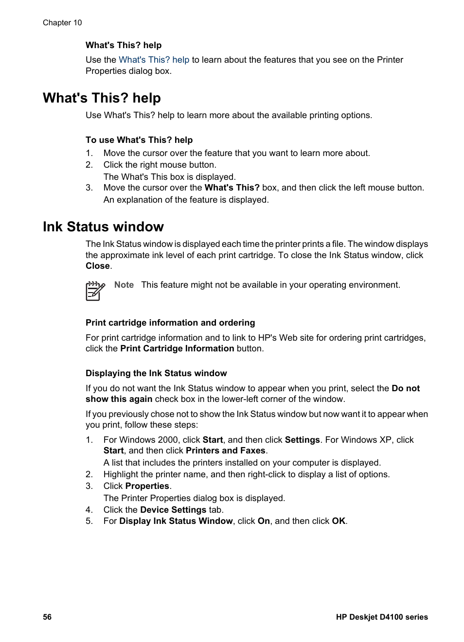 What's this? help, Ink status window, What's this? help ink status window | View the | HP Deskjet D4160 Printer User Manual | Page 58 / 102