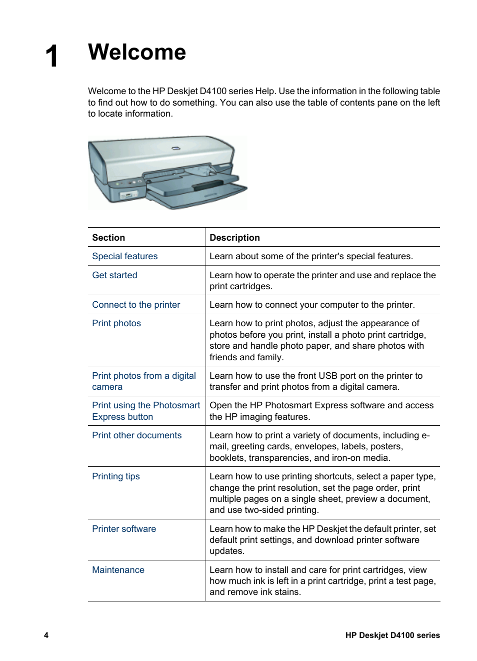 Welcome | HP Deskjet D4160 Printer User Manual | Page 6 / 102