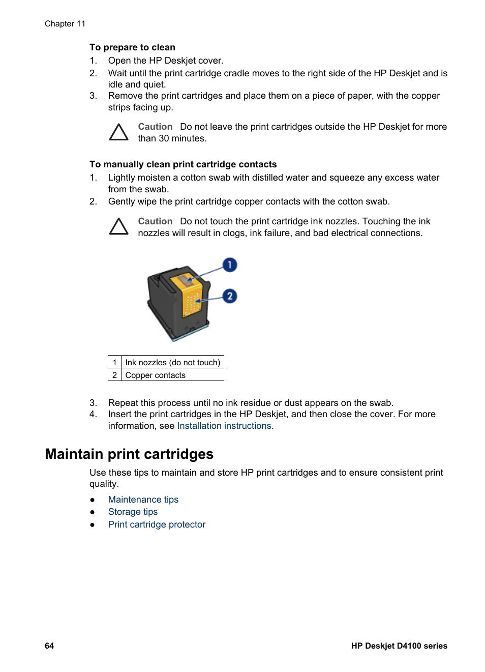 Maintain print cartridges | HP Deskjet D4160 Printer User Manual | Page 66 / 102