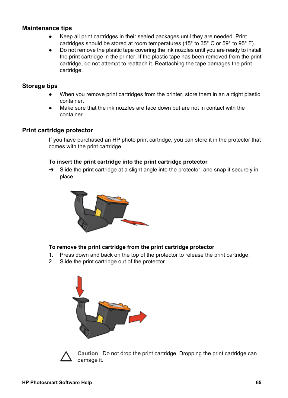 Maintenance tips, Storage tips, Print cartridge protector | Guidelines | HP Deskjet D4160 Printer User Manual | Page 67 / 102