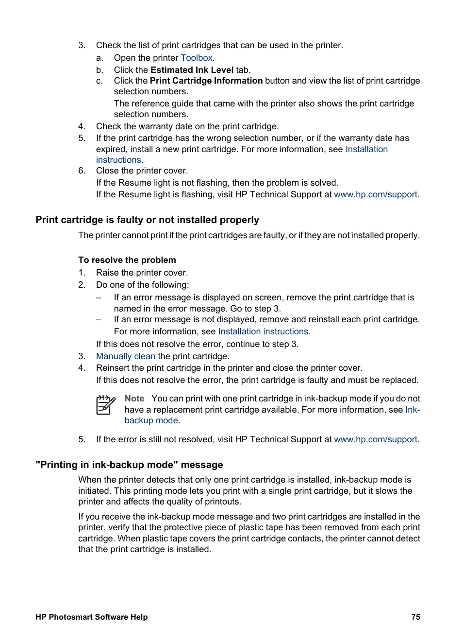 Printing in ink-backup mode" message | HP Deskjet D4160 Printer User Manual | Page 77 / 102