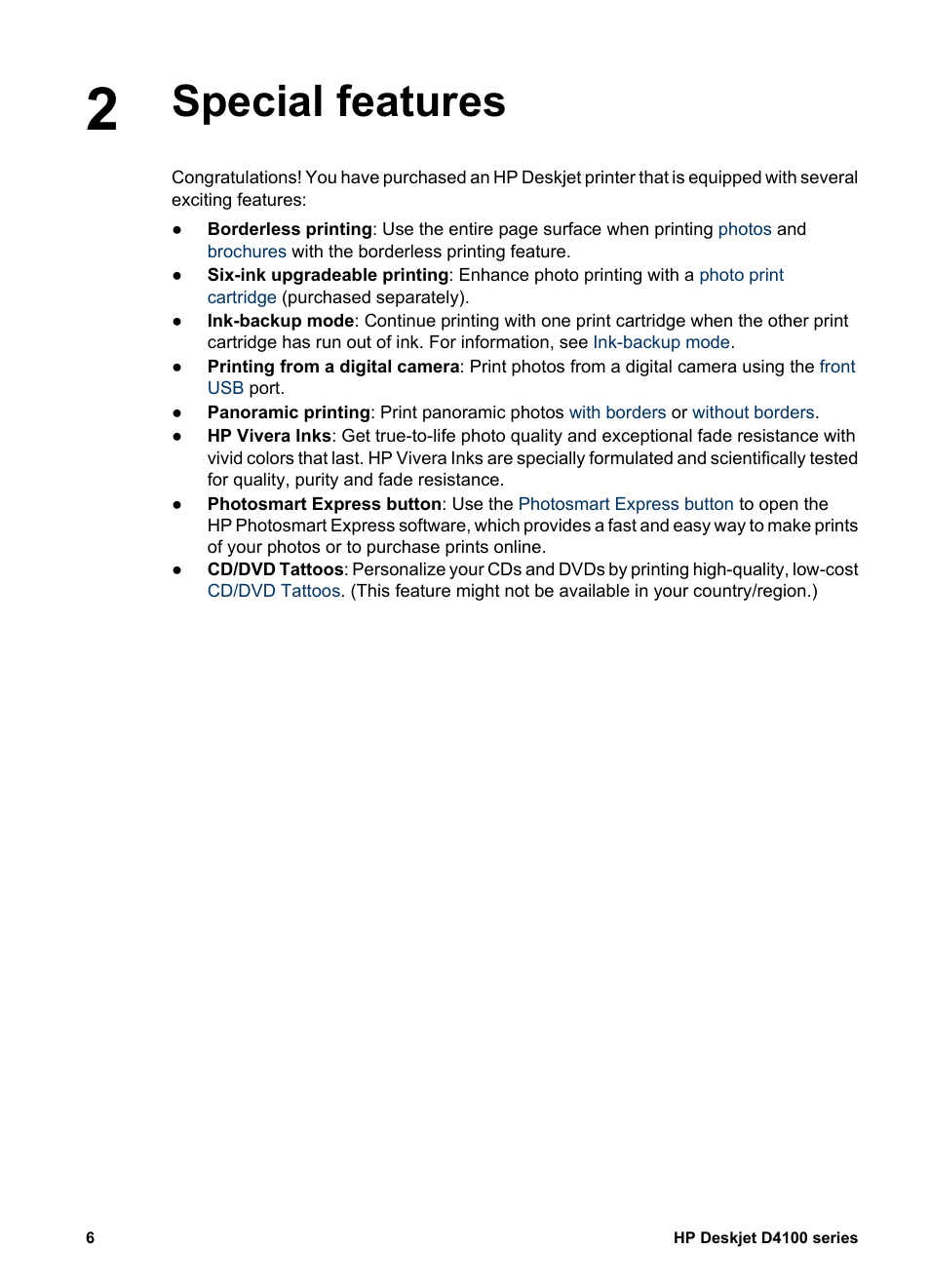 Special features | HP Deskjet D4160 Printer User Manual | Page 8 / 102