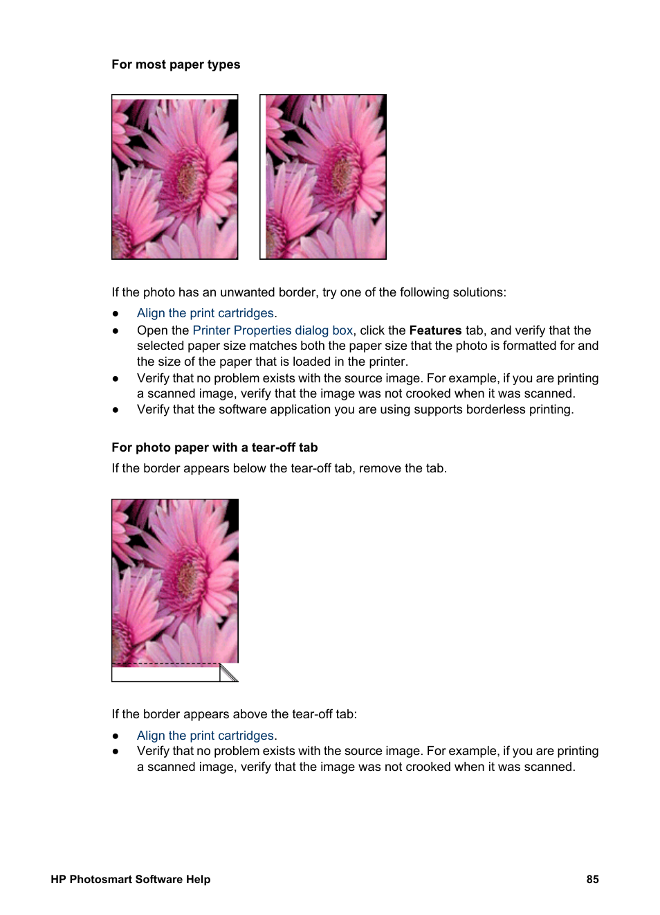 For photo paper with a tear-off tab | HP Deskjet D4160 Printer User Manual | Page 87 / 102