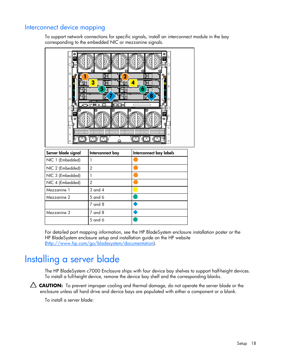 Interconnect device mapping, Installing a server blade, On p | HP ProLiant BL685c Server-Blade User Manual | Page 18 / 93