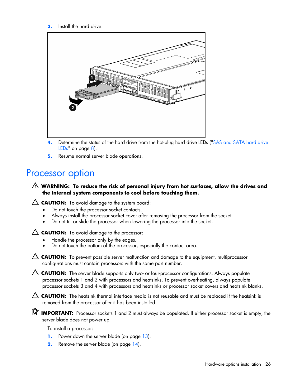 Processor option | HP ProLiant BL685c Server-Blade User Manual | Page 26 / 93