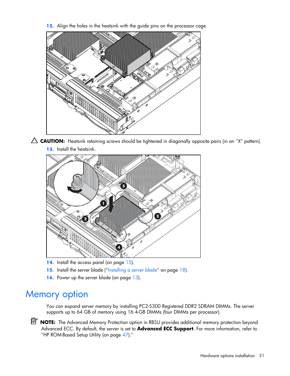 Memory option | HP ProLiant BL685c Server-Blade User Manual | Page 31 / 93