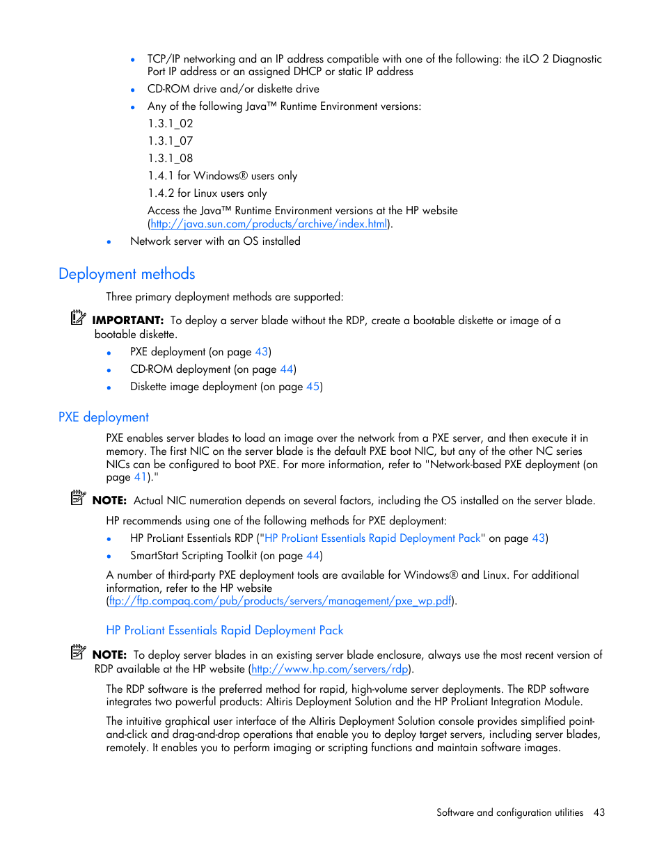 Deployment methods, Pxe deployment | HP ProLiant BL685c Server-Blade User Manual | Page 43 / 93