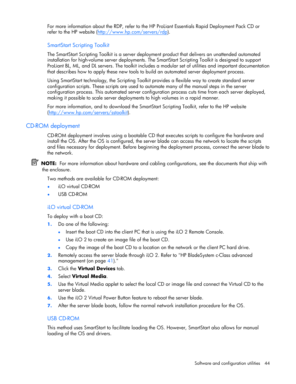 Cd-rom deployment | HP ProLiant BL685c Server-Blade User Manual | Page 44 / 93