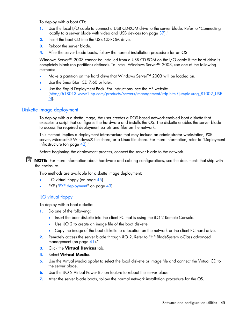 Diskette image deployment | HP ProLiant BL685c Server-Blade User Manual | Page 45 / 93
