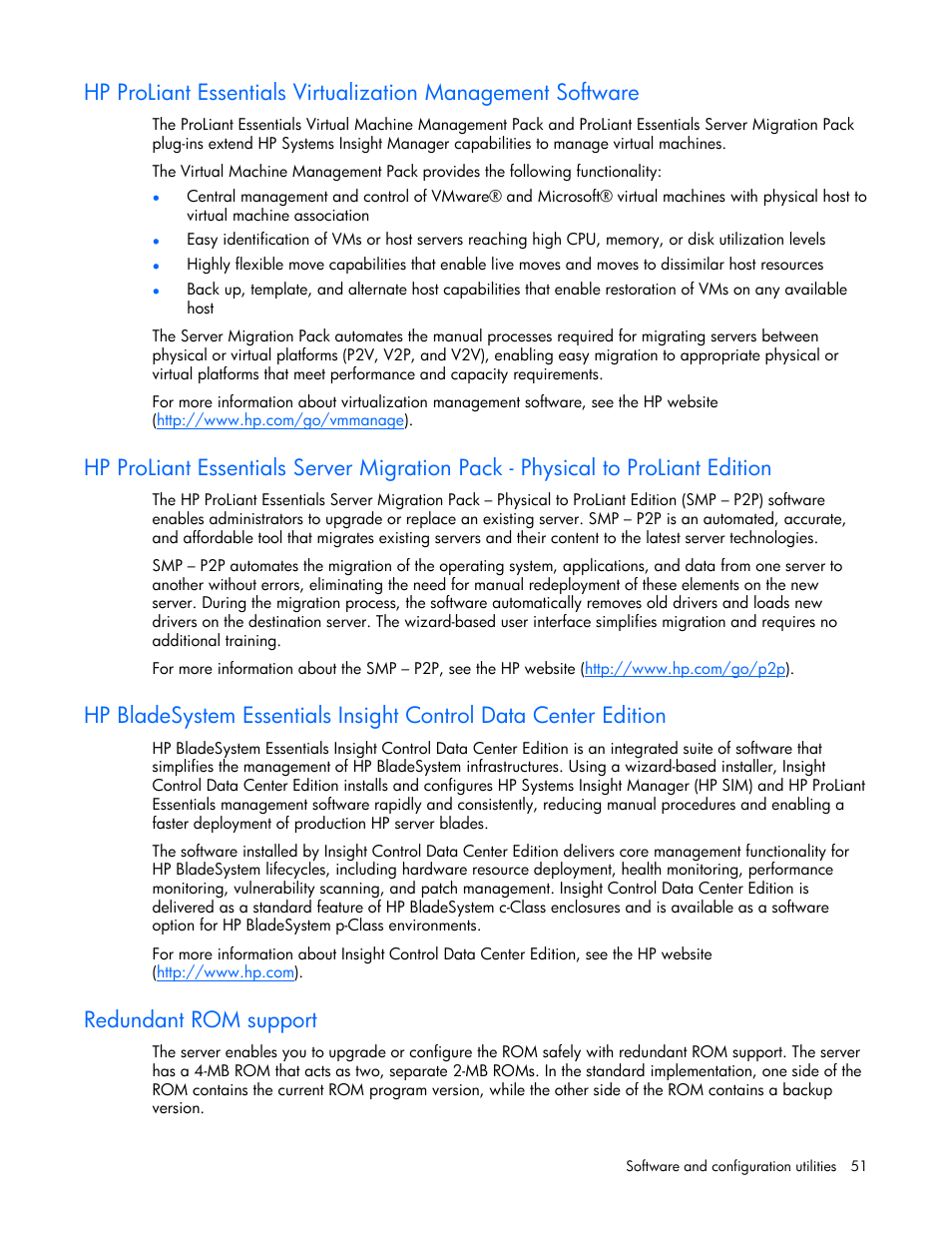 Redundant rom support | HP ProLiant BL685c Server-Blade User Manual | Page 51 / 93