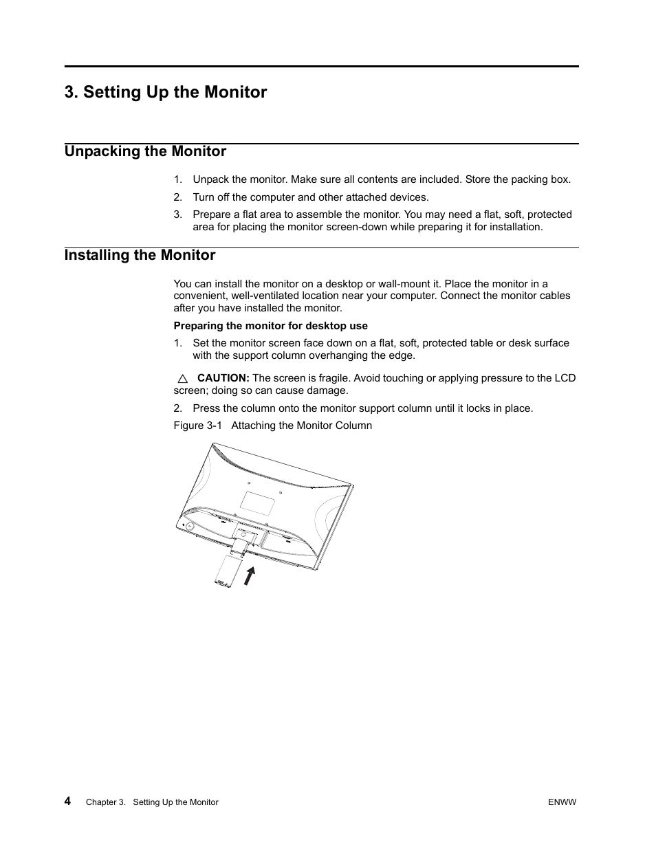 Setting up the monitor, Unpacking the monitor, Installing the monitor | HP Compaq S1922 18.5-inch Widescreen LCD Monitor User Manual | Page 10 / 37