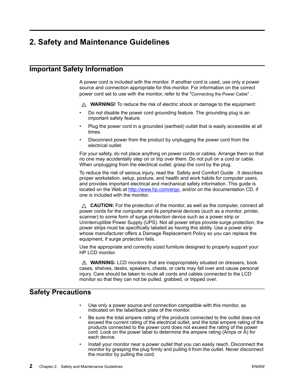 Safety and maintenance guidelines, Important safety information, Safety precautions | HP Compaq S1922 18.5-inch Widescreen LCD Monitor User Manual | Page 8 / 37