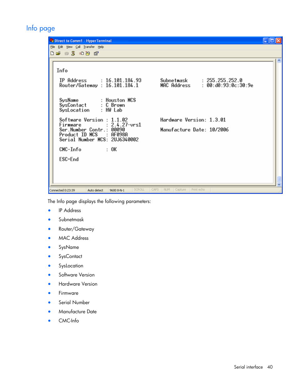 Info page | HP Modular Cooling System User Manual | Page 40 / 73