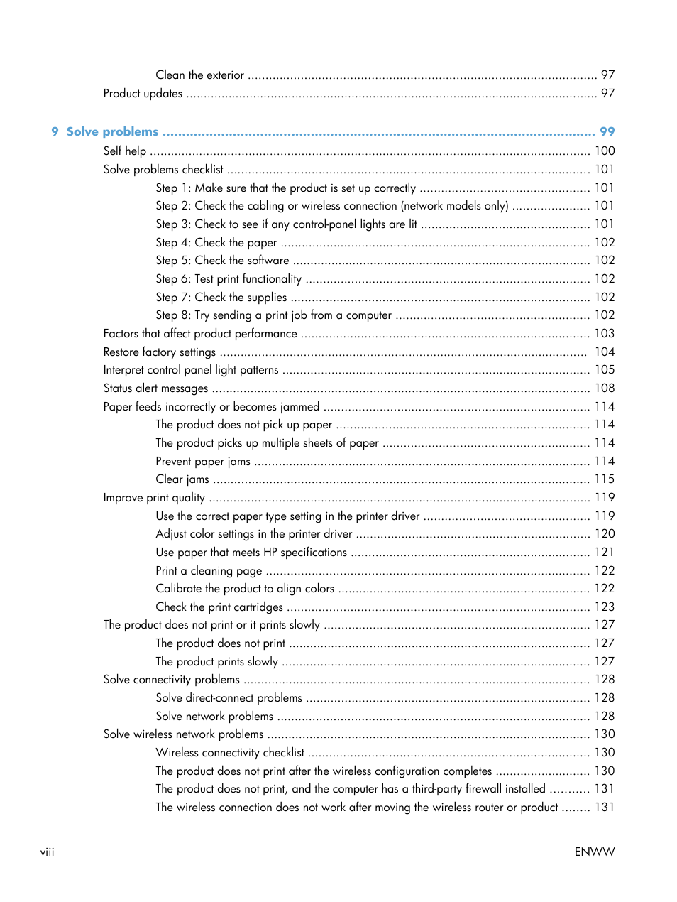 HP LaserJet Pro CP1025nw Color Printer User Manual | Page 10 / 186