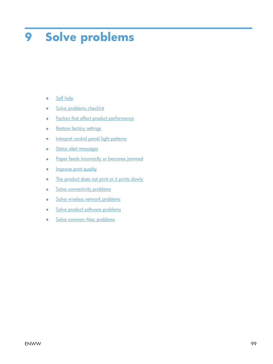 Solve problems, 9 solve problems | HP LaserJet Pro CP1025nw Color Printer User Manual | Page 111 / 186