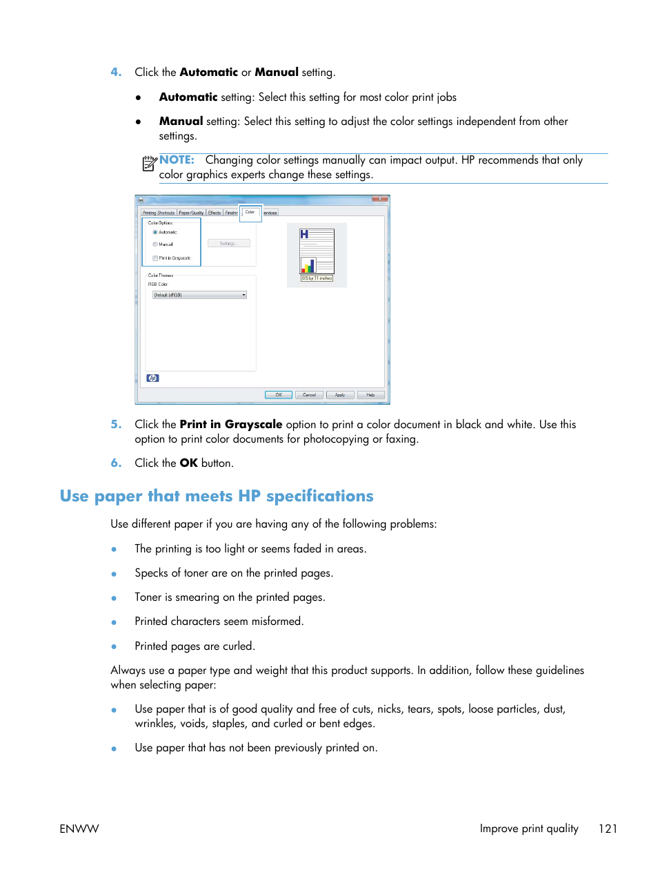 Use paper that meets hp specifications | HP LaserJet Pro CP1025nw Color Printer User Manual | Page 133 / 186