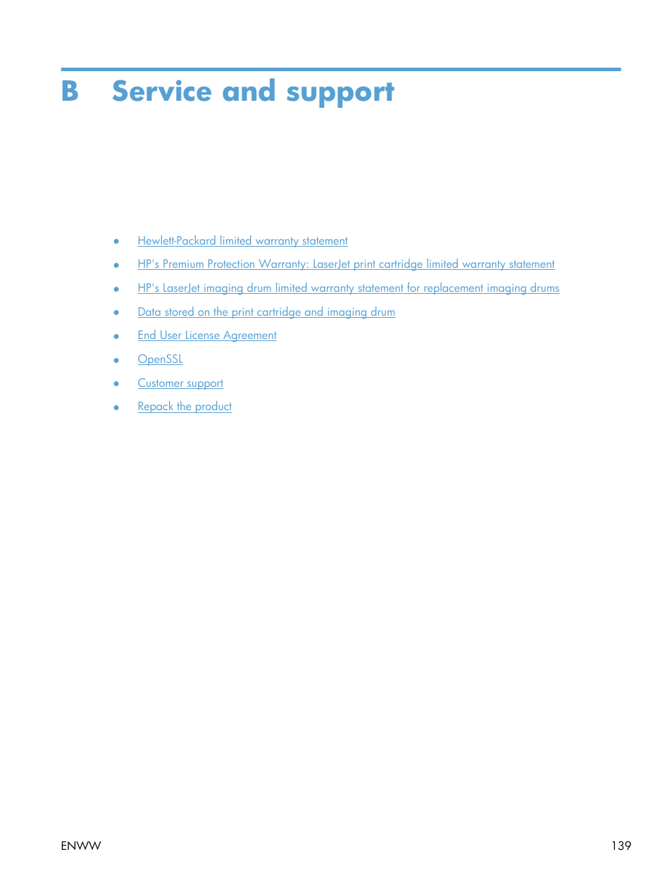 Service and support, Appendix b service and support, B service and support | HP LaserJet Pro CP1025nw Color Printer User Manual | Page 151 / 186