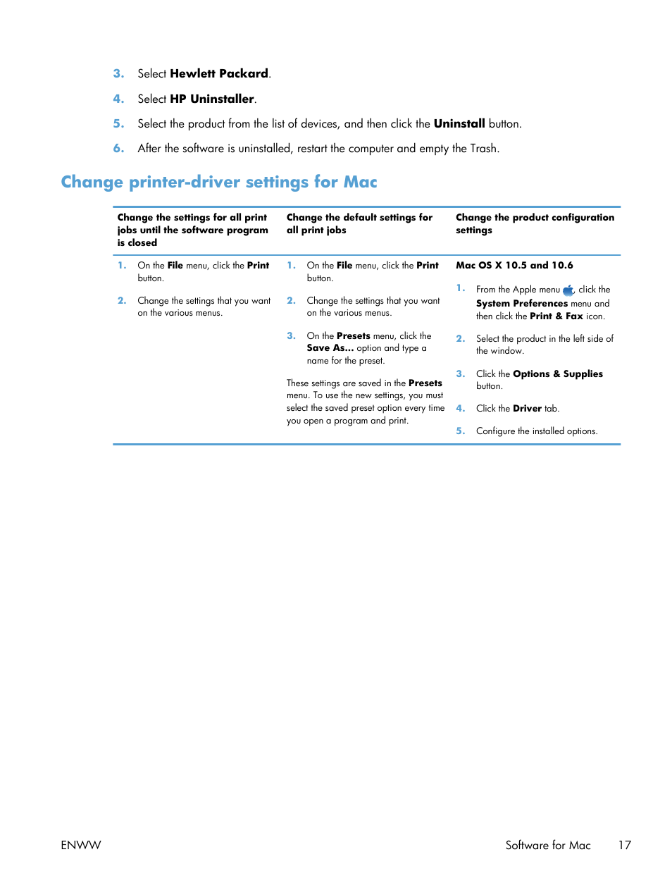 Change printer-driver settings for mac | HP LaserJet Pro CP1025nw Color Printer User Manual | Page 29 / 186